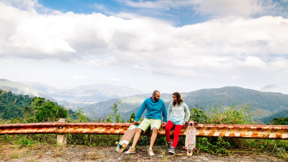 Family enjoying a scenic mountain road trip